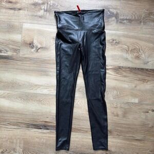 Spanx Faux Leather Leggings Womens Medium Black High Rise Coated Pants EUC
